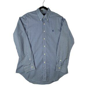 Ralph Lauren Blue White Checkered Button Down Shirt Cotton Mens Large Preppy